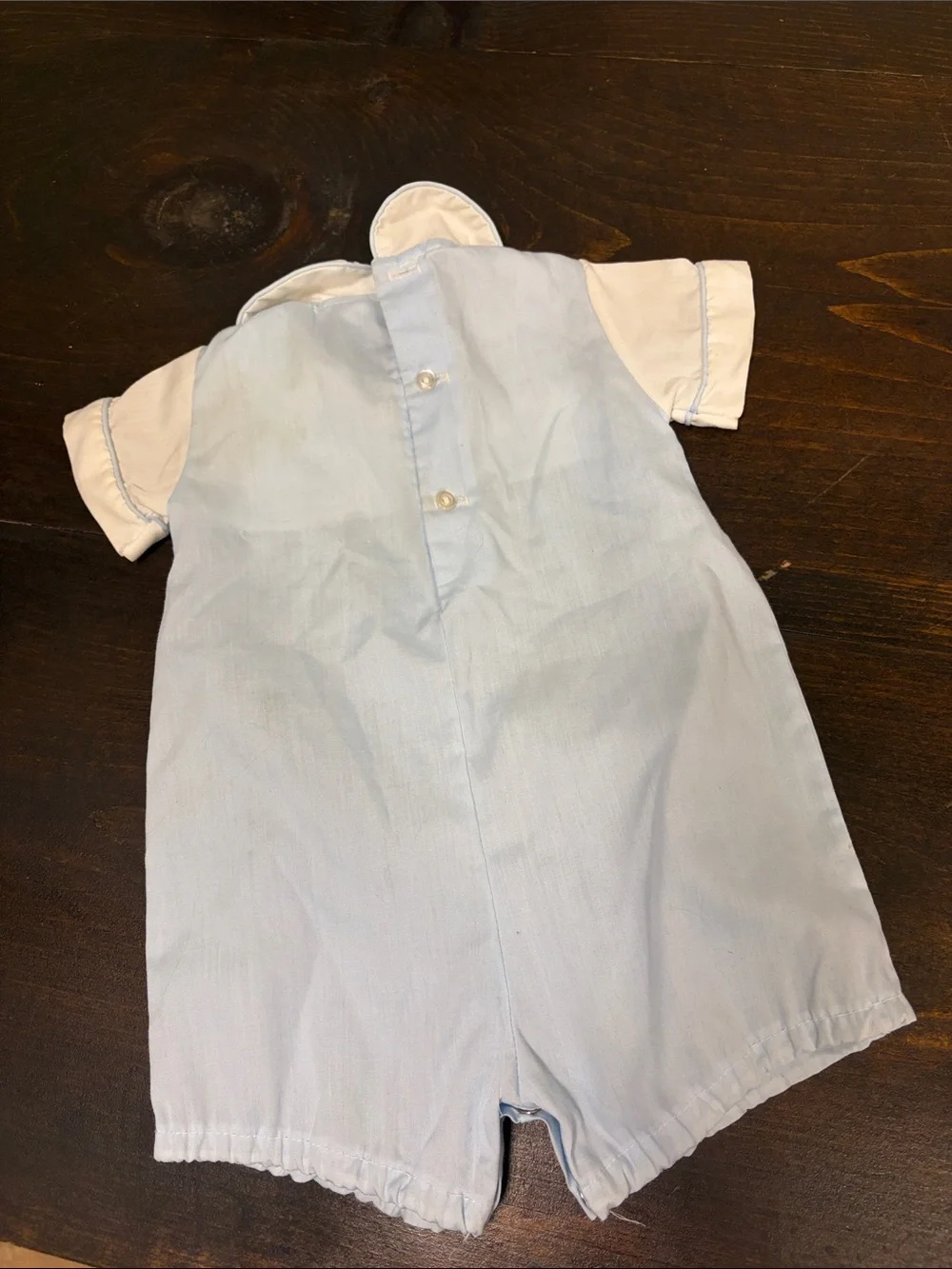 Vtg Classic Baby Boy Light Blue Romper with White Collar 3 Months